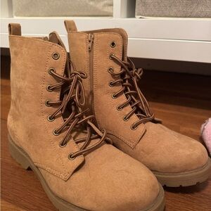 Tan Lace-Up Ankle Boots